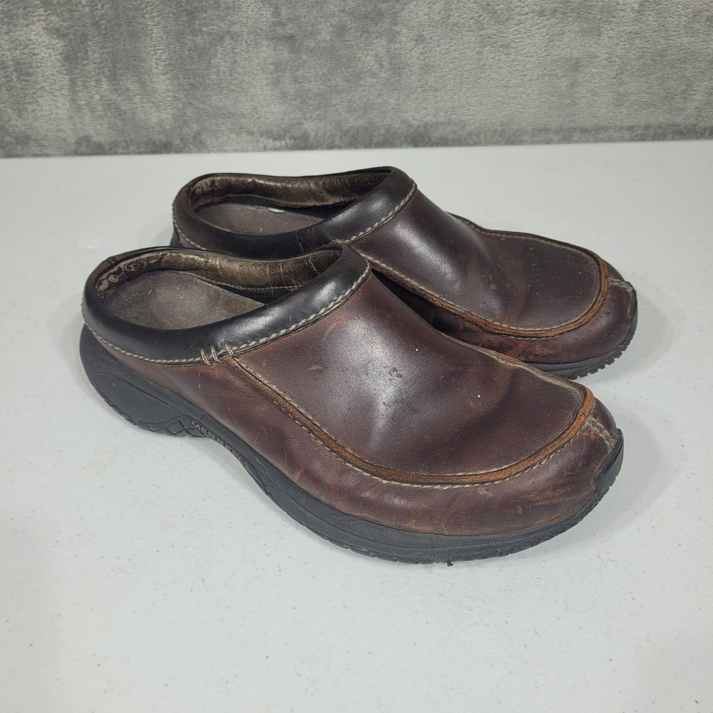 Merrell Clogs Mens 9 Brown Encore Slide Rust Leather Slip On J66067 Air Cushion